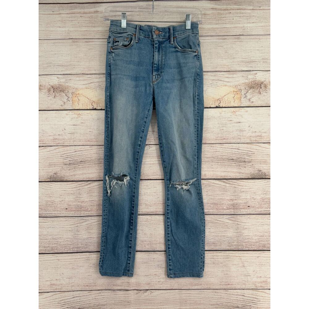 Mother‎ Denim High Waisted Looker Ankle Fray Jeans Women's 26 Blue Destroyed